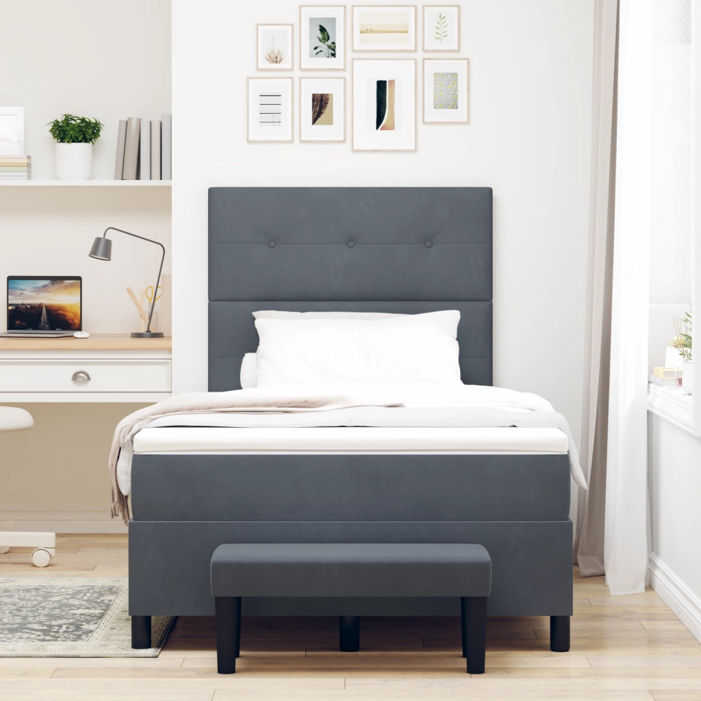 Letto con Box Spring con Materasso e Panchina Grigio Scuro 120x190 cm Velluto