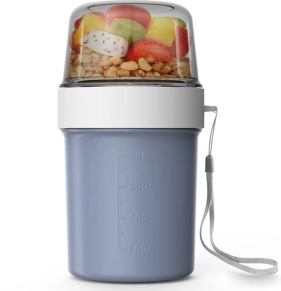 Bicchiere per cereali 870ml + 310ml bicchiere per cereali, yogurt e pranzo, confezione da lavoro, viaggio, picnic, colazione (blu)