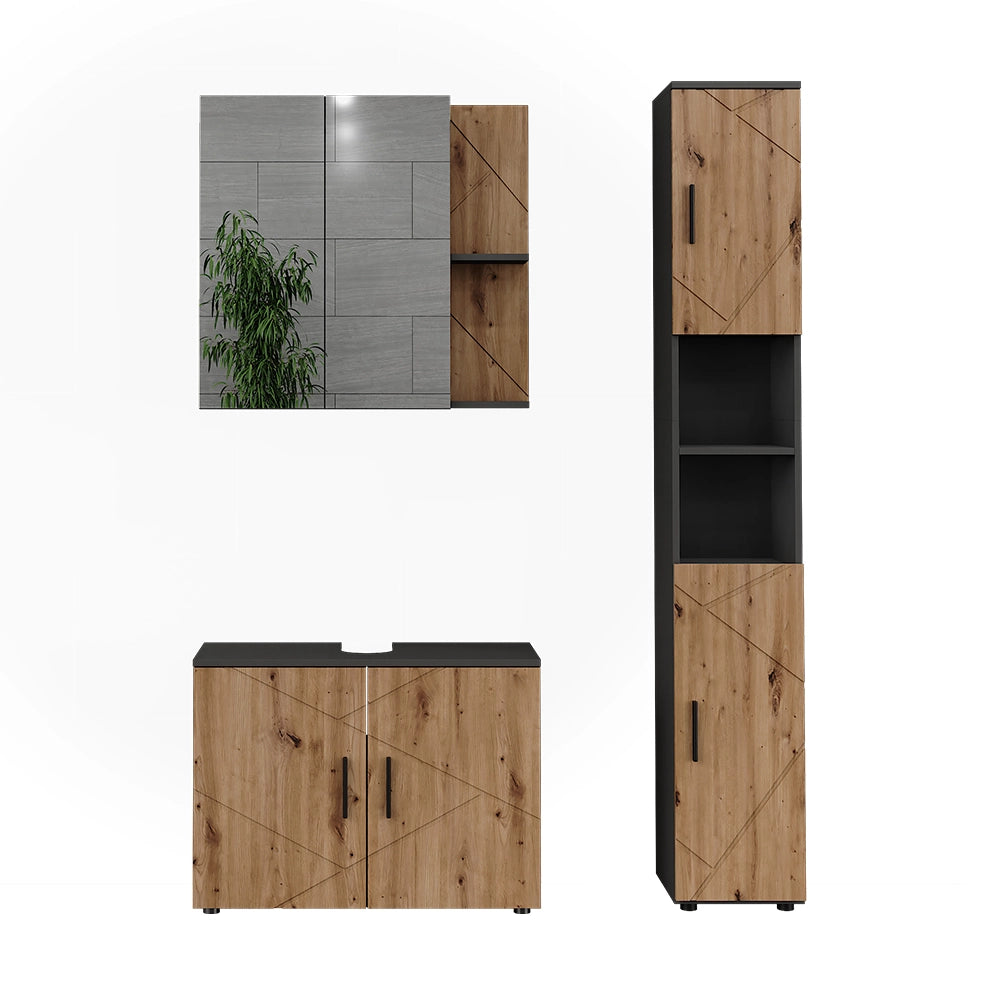 Vicco Set di mobili da bagno Antracite/Artisan 3 parti