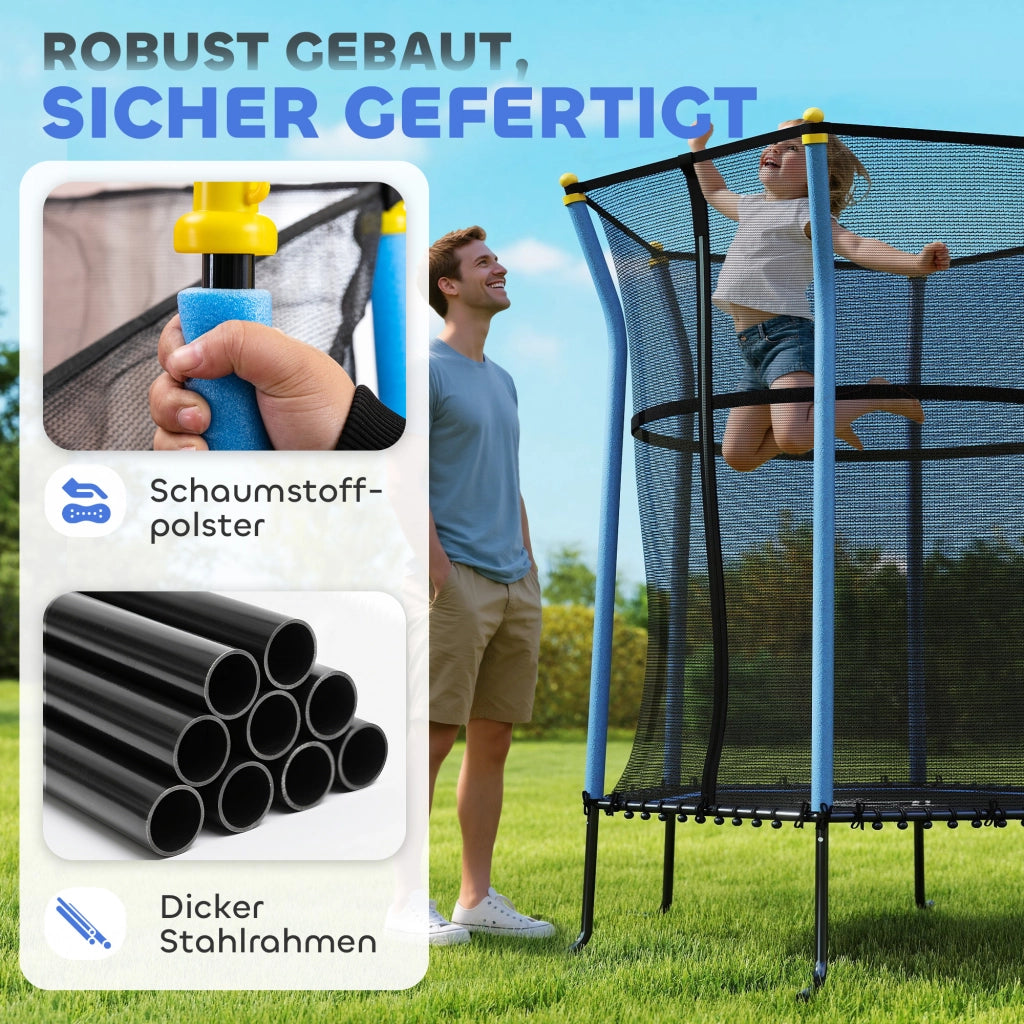Trampolino per bambini ¨C Xylo ¨C ?163,5 cm con rete di sicurezza, imbottitura, acciaio, portata 50 kg, nero e blu