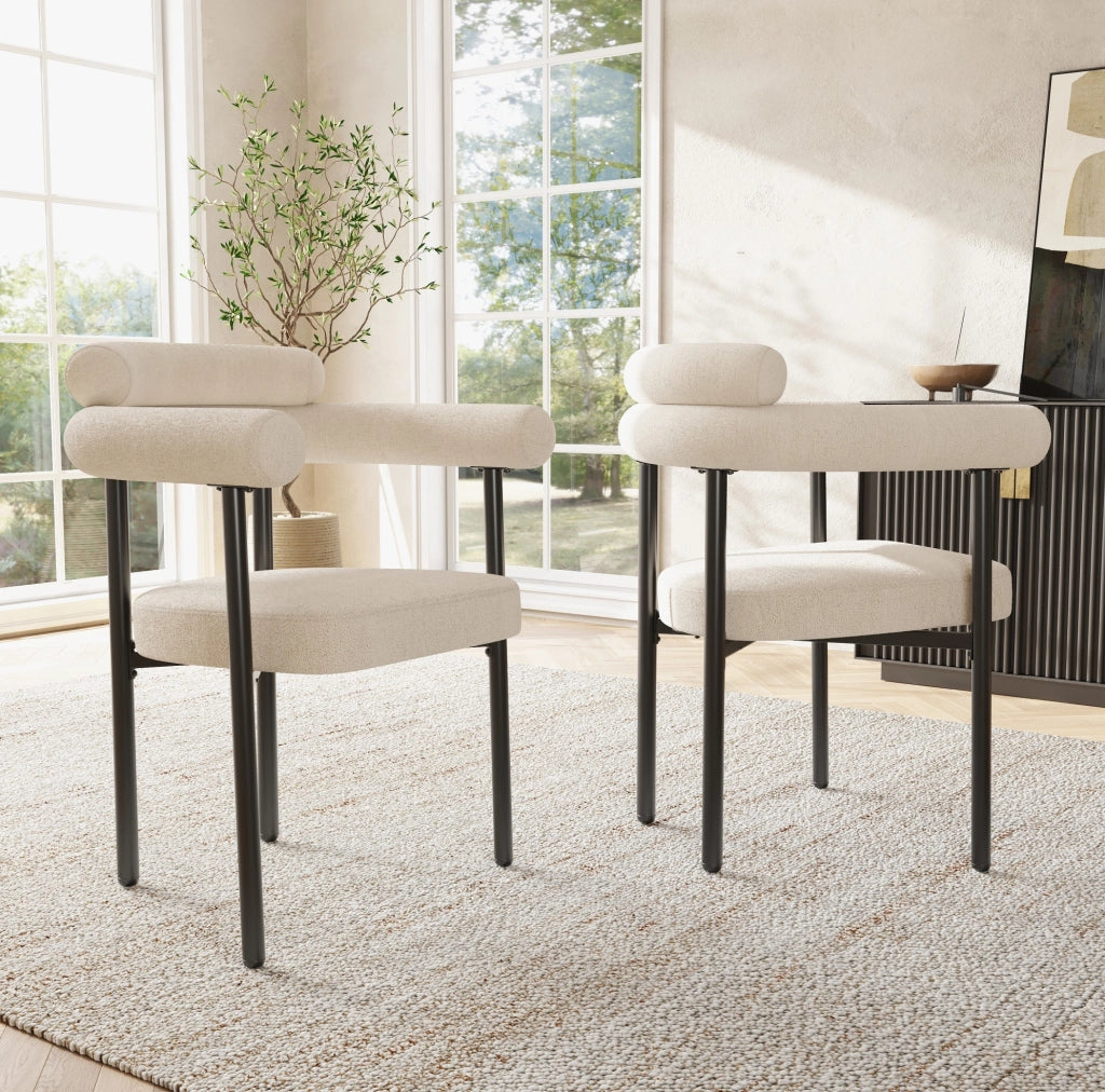 Poltrona moderna imbottita in tessuto scamosciato beige 70x62x84 cm; struttura in ferro