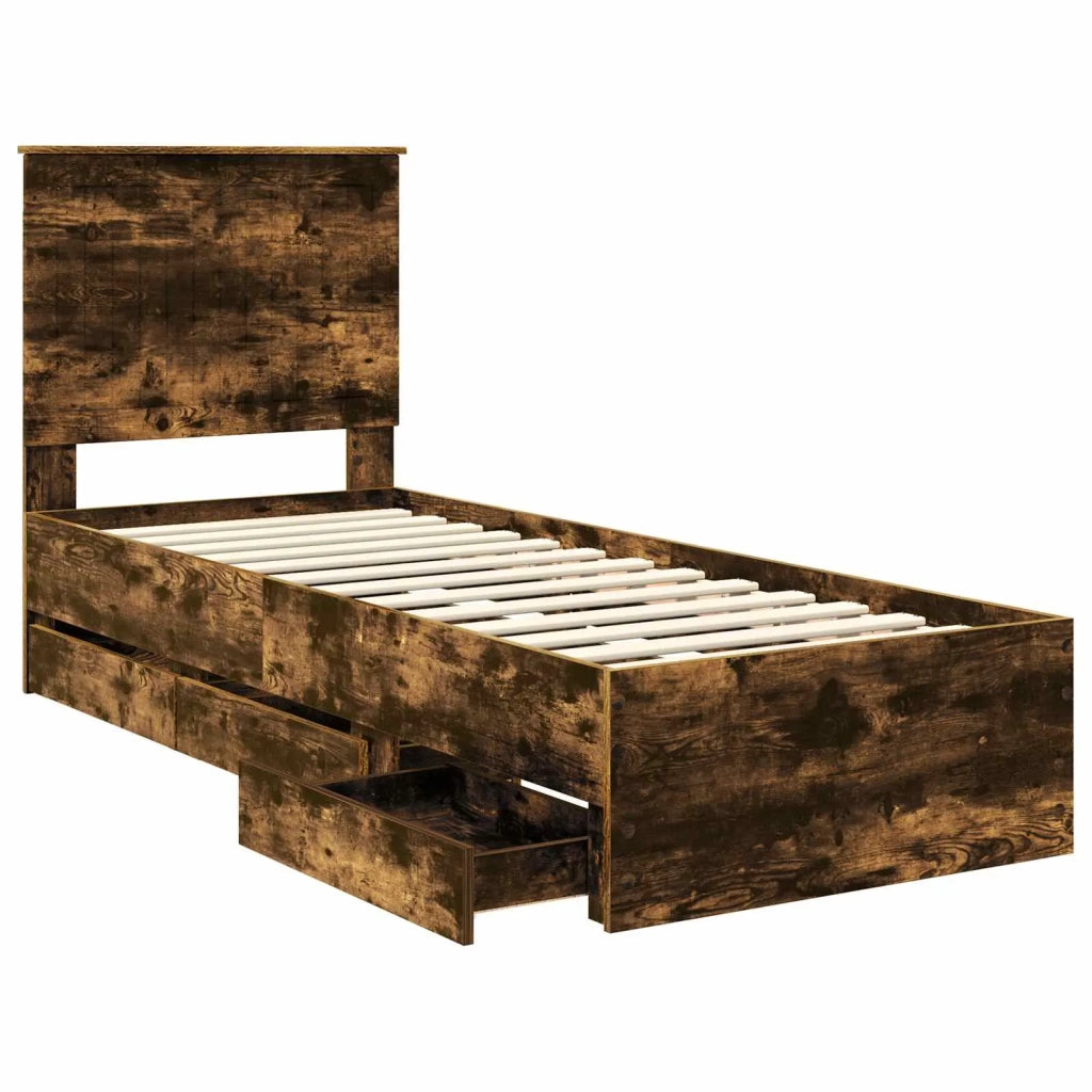 Letto singolo | Letto per adulti | Struttura del letto con cassetto Rovere fum¨¦ 75 x 190 cm