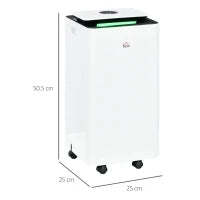 Deumidificatore Portatile da 10L con 5 Modalità, 2 Velocità, Timer 24h e Ruote, 25x25x50.5cm, Bianco