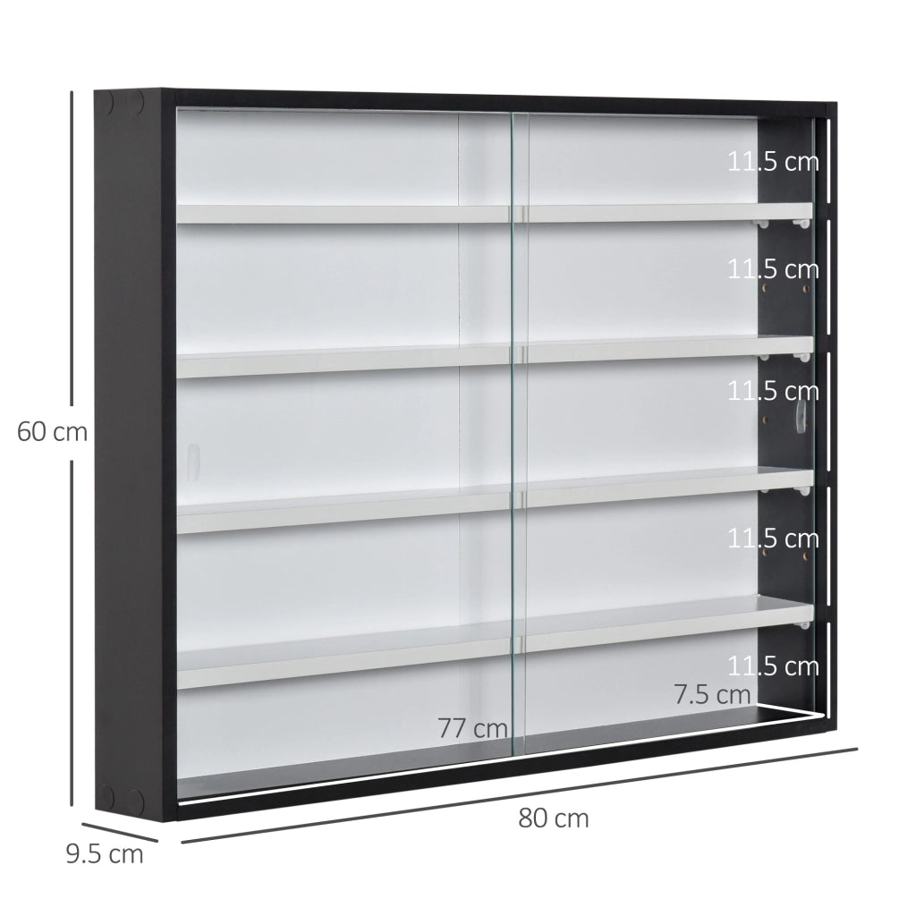 Libreria a Parete con Ripiani Regolabili in Vetro e Legno ¨C zephmum ¨C Nero e Bianco 80x9.5x60 cm