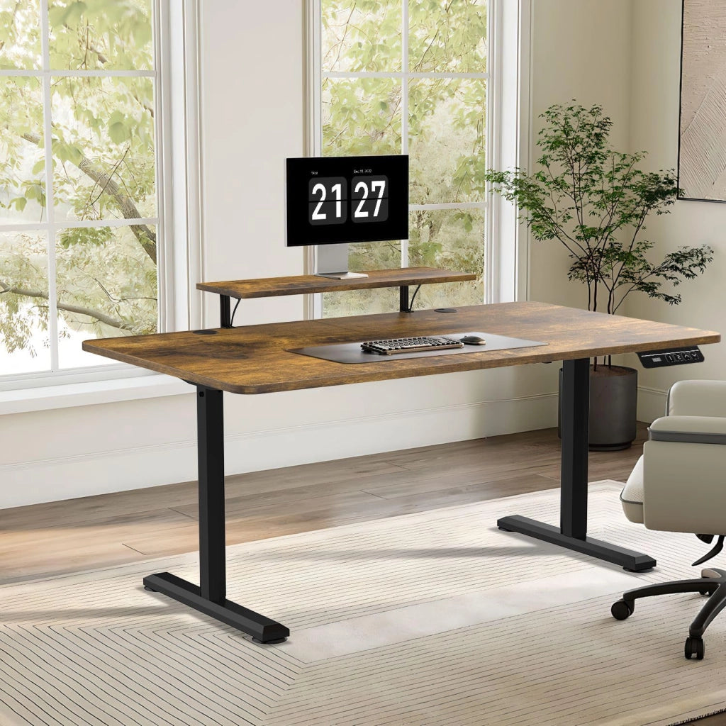 Scrivania da utilizzare seduti o in piedi, 160 x 70 cm, con supporto per monitor, regolabile in altezza, elettrica, con 140 altezze memorizzabili, da lavoro.
