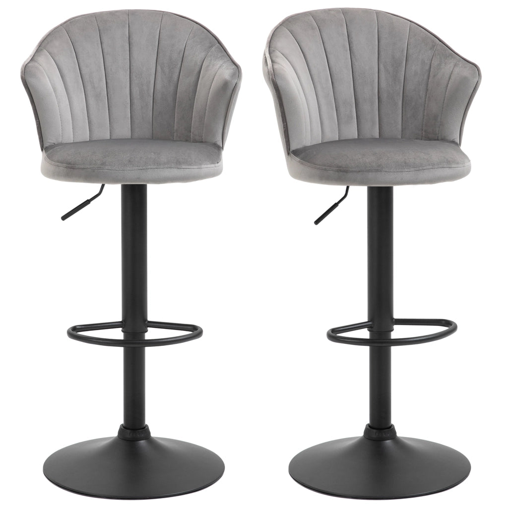 Set 2 Sedie da Bar Girevoli con Schienale ¨C Minimal ¨C Grigio, Velluto, 54x56x91-111 cm