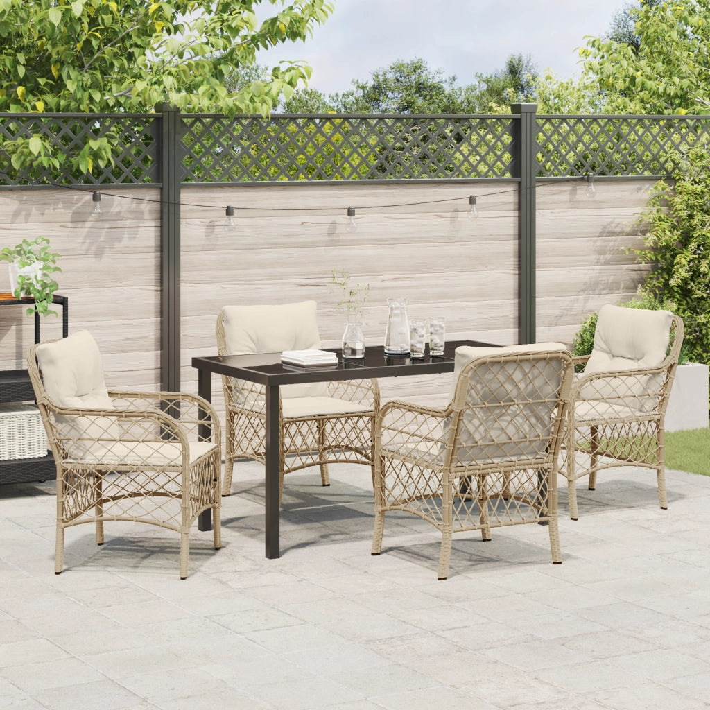 Set da Pranzo da Giardino 5 Pezzi con Cuscini Polyrattan Beige