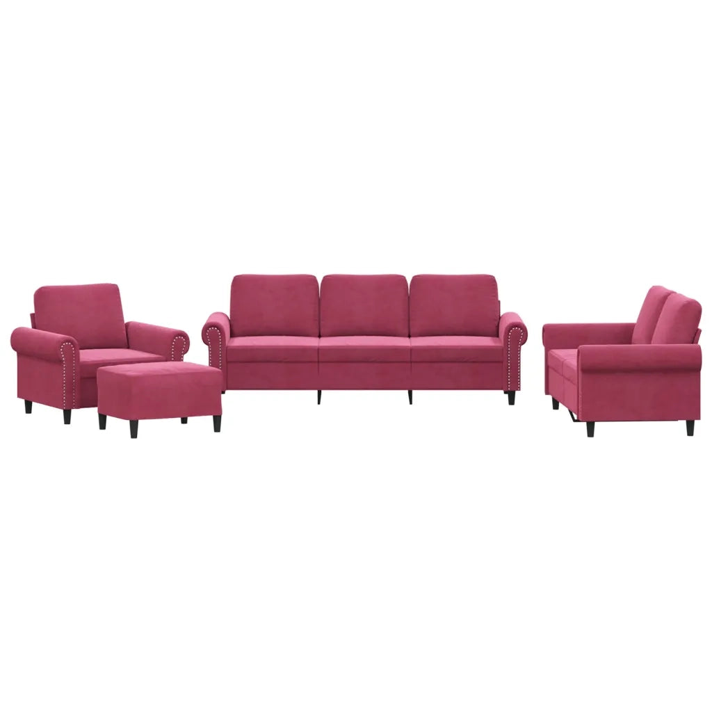 Set di Divani 4 pz con Cuscini Rosso Vino in Vellutocod mxl 107228