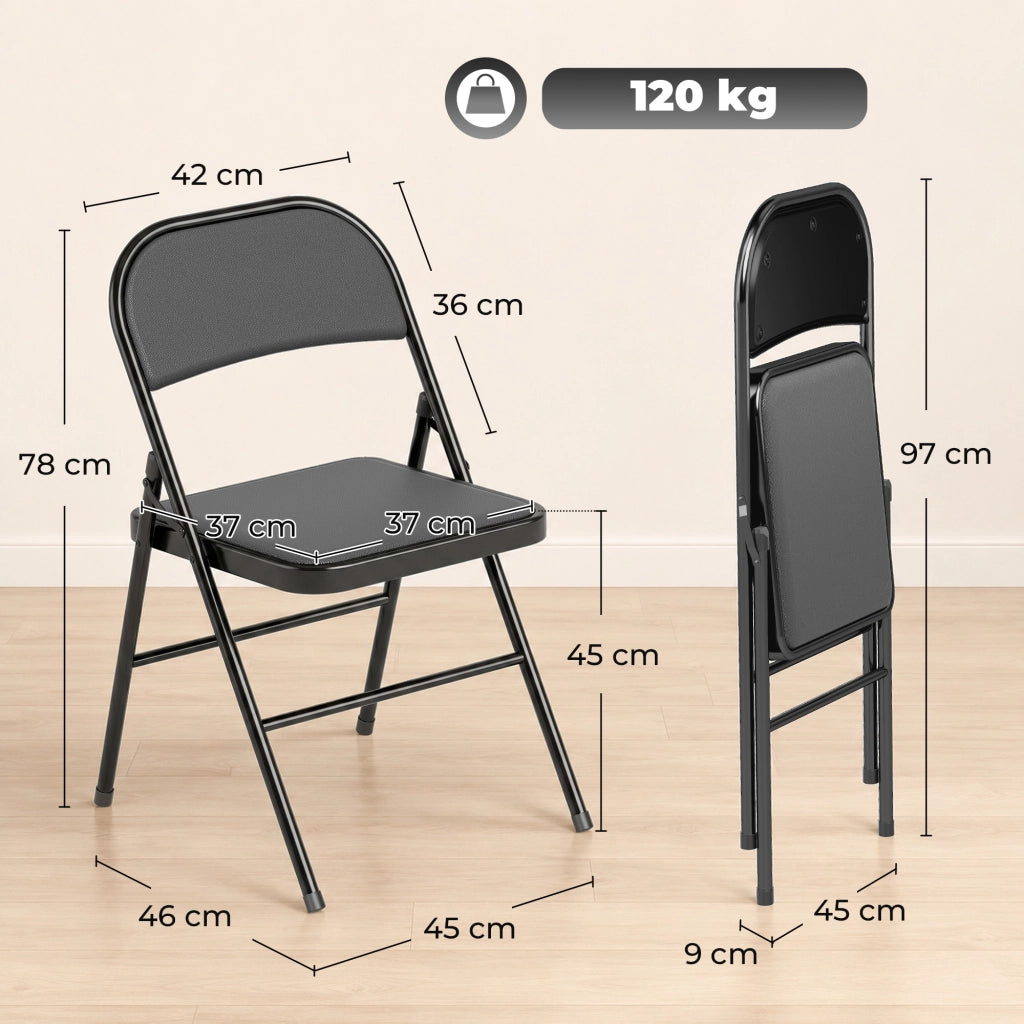 Set 2 Sedie Imbottite Pieghevoli ¨C Zephmum ¨C Similpelle Nero e Metallo 45x46x78 cm