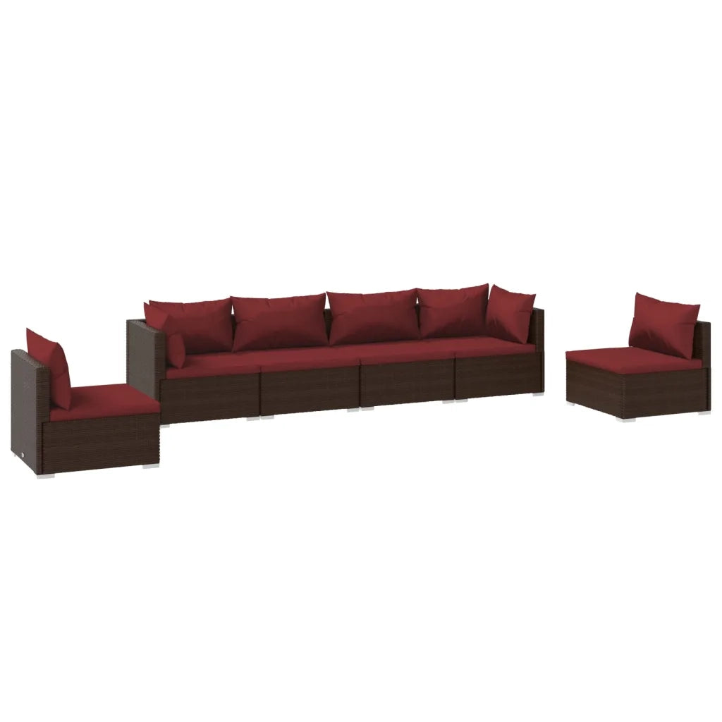 Set Divani da Giardino 6 pz con Cuscini in Polyrattan Marrone cod mxl 35191