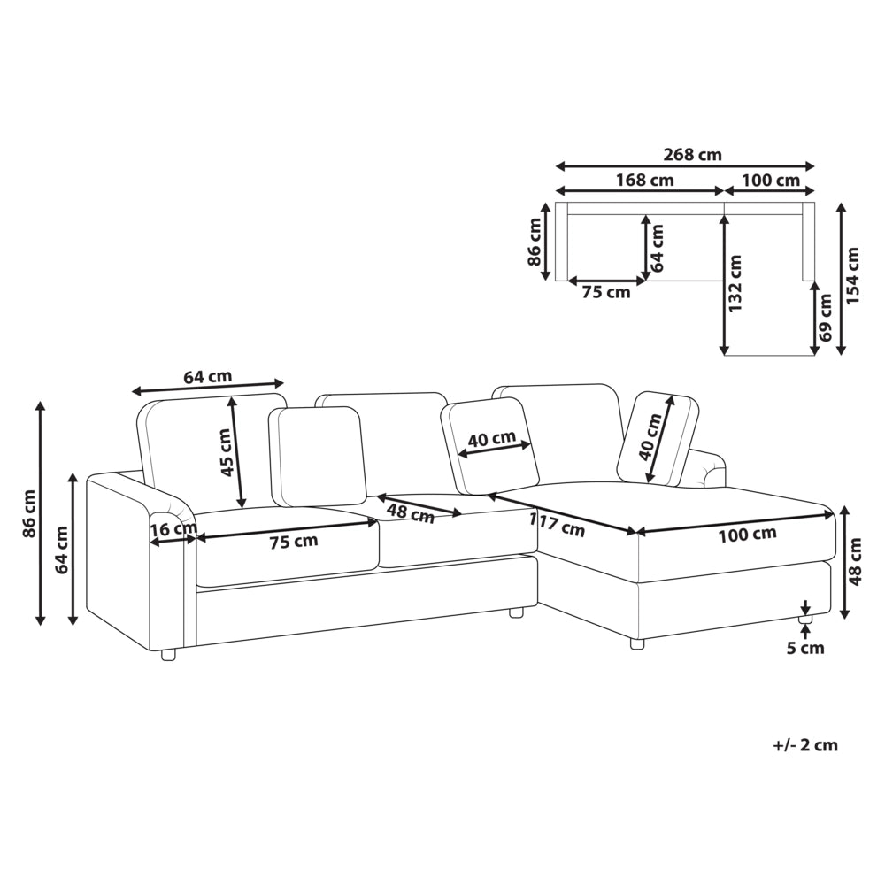 Divano moderno ad angolo con gambe in plastica in tessuto beige chiaro lato sinistro