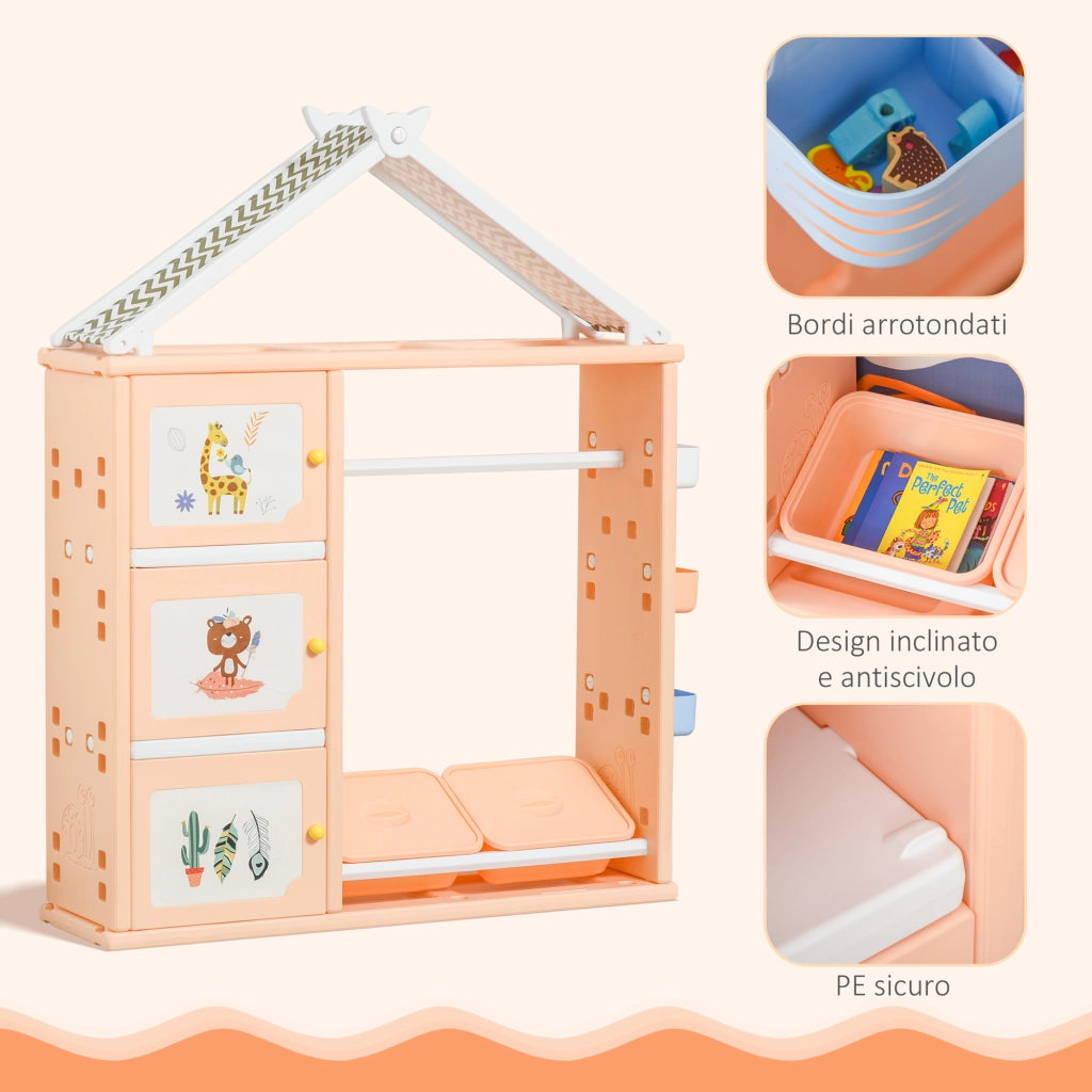 Armadio Cameretta con Contenitori e Appendiabiti ¨C Zephmum ¨C Arancione 128x34x155cm