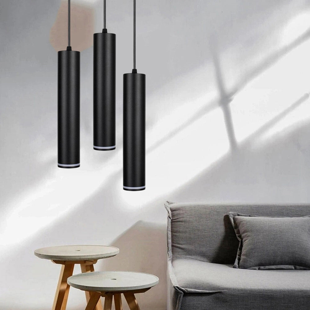 Trade Shop - Lampadario A Sospensione Da Soffitto Forma Cilindrica Lampada Pendente Attacco Gu10 Sp-01 - Nero