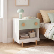 Comodino per Cameretta Vaarentaa con Cassetto e Scomparto Aperto 47x40x35 cm - Bianco/Verde Menta [en.casa]