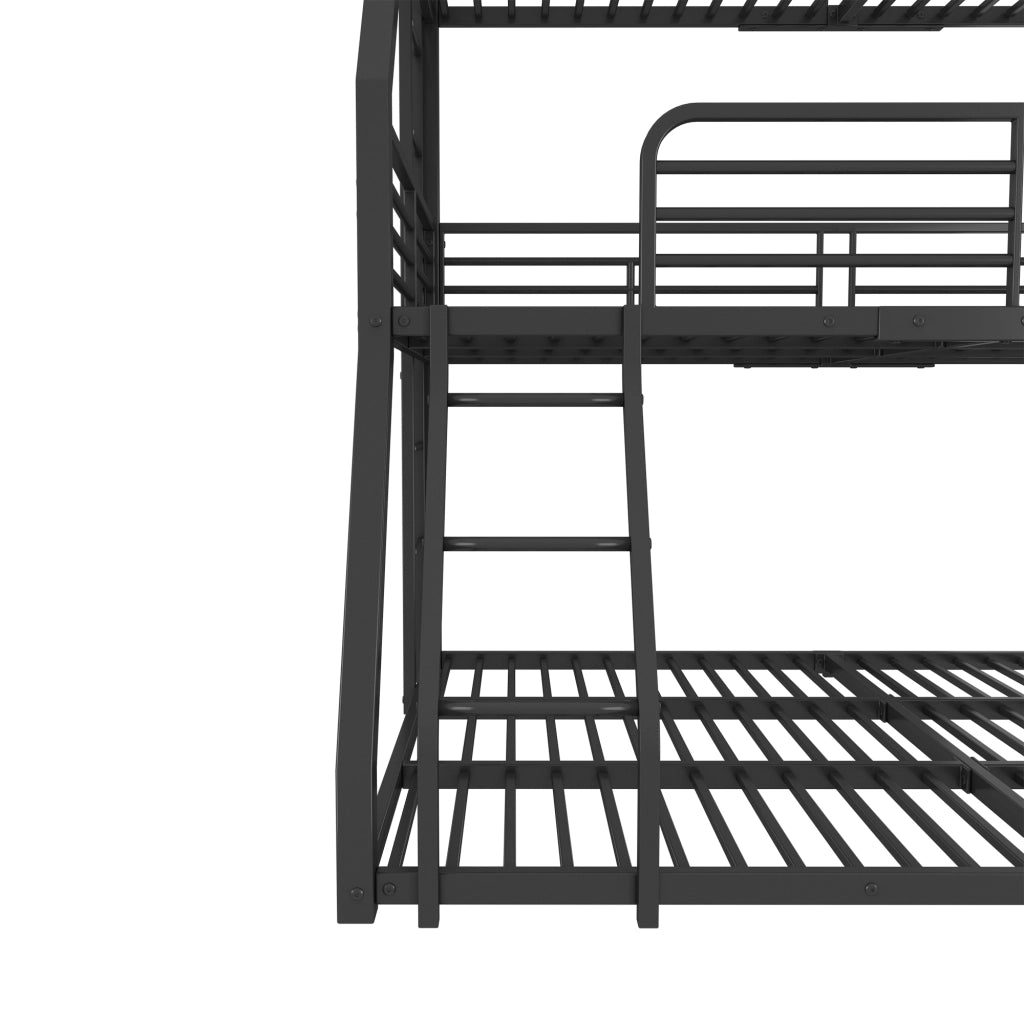 Letto a Castello Triplo 3 Posti con 2 Scale e Sponde; 90×200 cm; senza Materasso; in Metallo; Nero