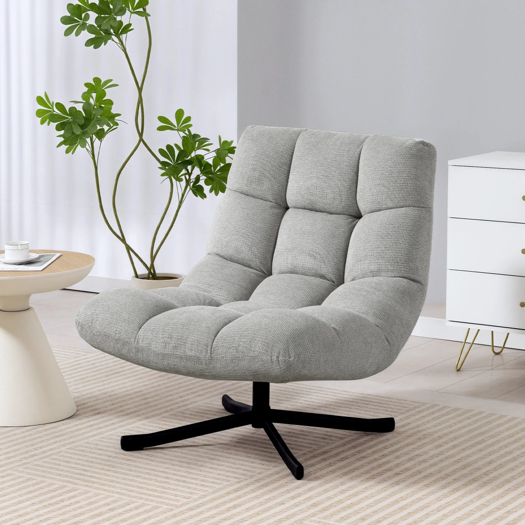 Poltrona Girevole Tessuto Chenille ¨C Xylo ¨C Grigio Chiaro con Gambe Metallo