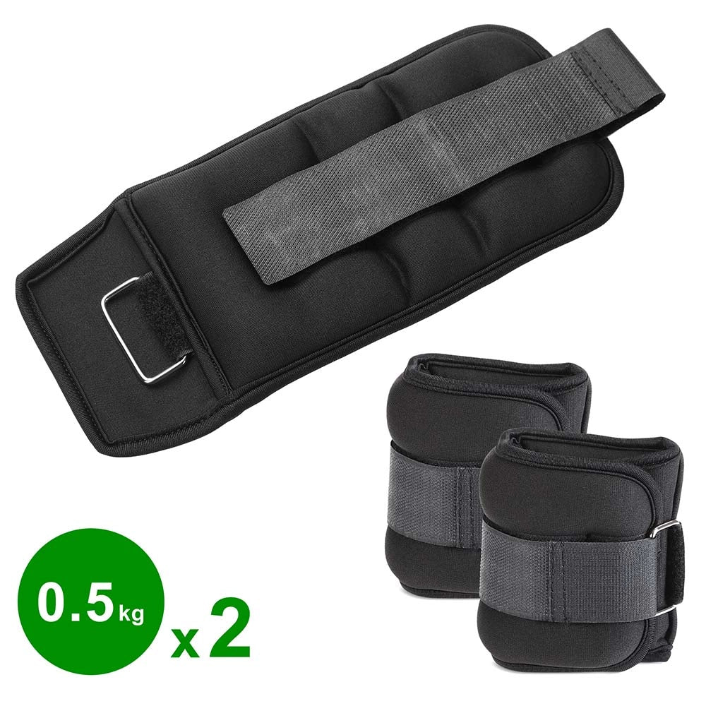 Set 2 Pesi Polsi e Caviglie 0,5 kg Allenamento Palestra Aerobica Fitness Nero