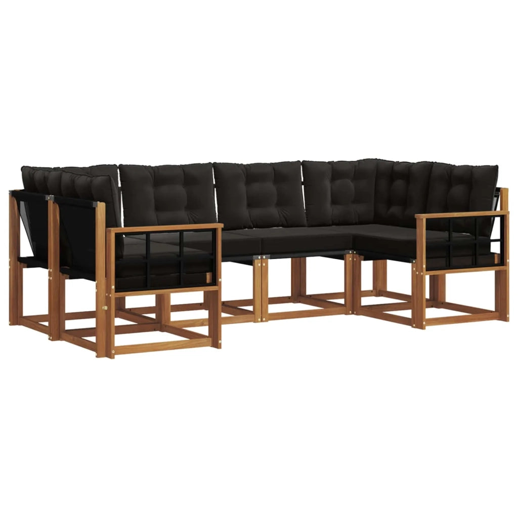 Set di divani da esterno con cuscino 6 pcs Naturale e Nero
