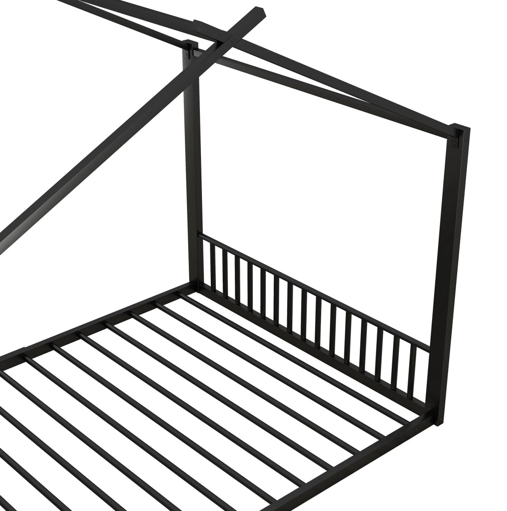 Letto bambino 140x200 cm a casetta; struttura robusta in metallo; nero