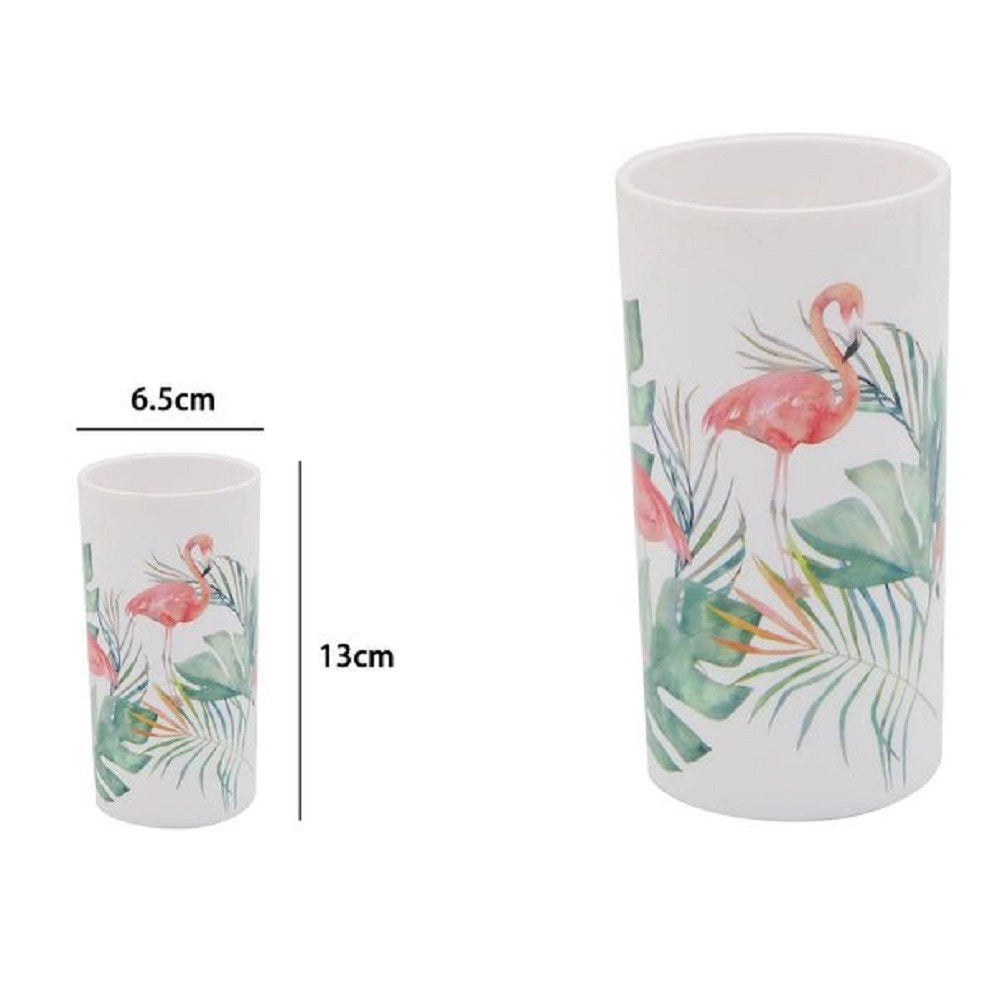 Trade Shop - Bicchiere Porta Spazzolino Con Fenicotteri In Plastica Accessorio Bagno 69964 -