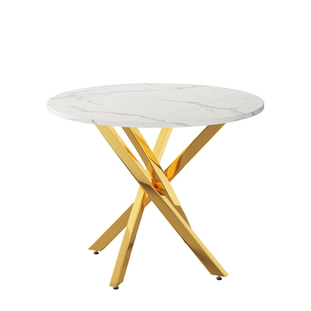 Tavolo da pranzo - rotondo 80x80x75 cm - effetto marmo - gambe dorate - oro+bianco - minimalista