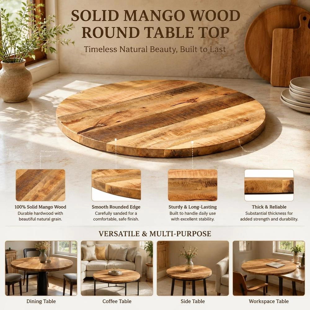 Tabletop 70x2.5 Cm Round Rough Solid Mango Wood