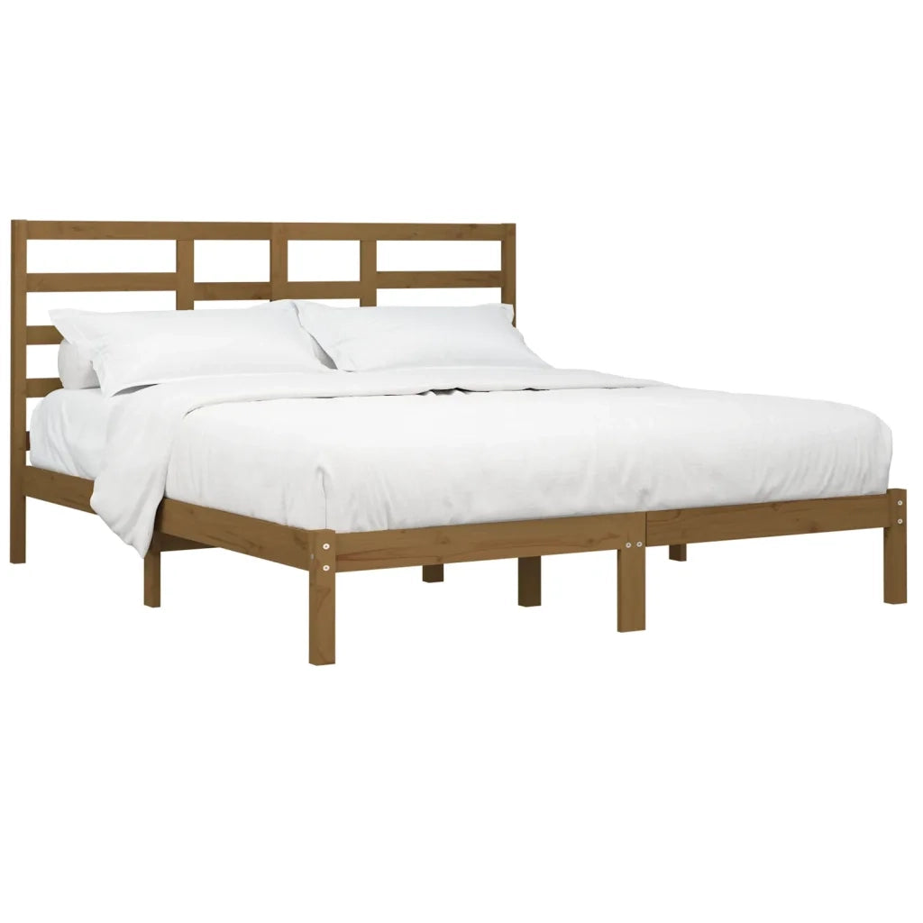 Letto matrimoniale | Letto per adulti | Giroletto senza Materaso Ambra in Legno Massello 200x200 cm
