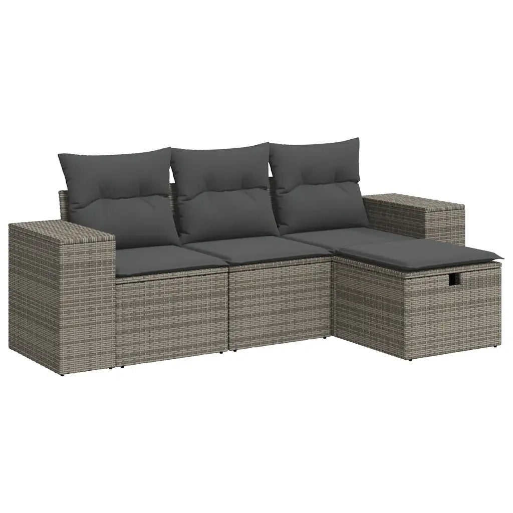 Set Divani da Giardino 4 pz | Set Salotto da Giardino con Cuscini in Polyrattan Grigio