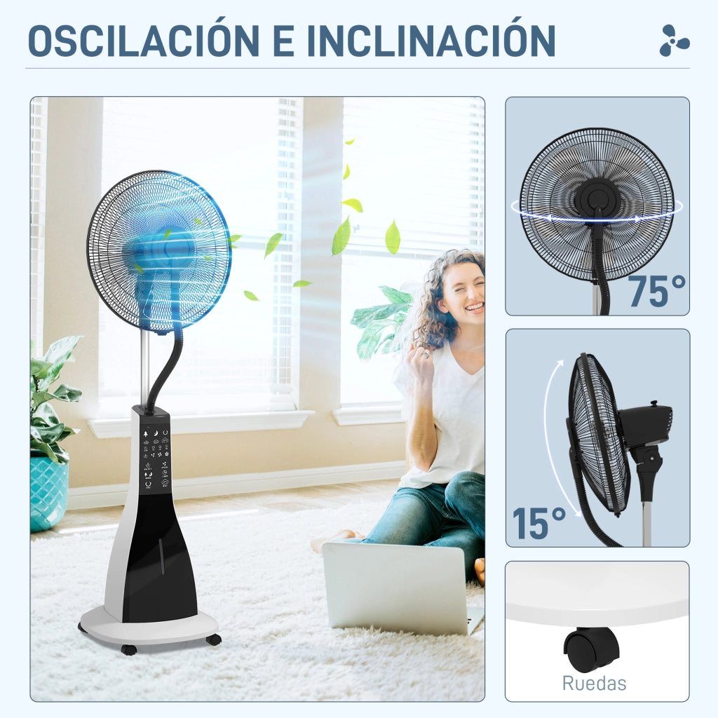 Ventilatore Nebulizzatore 3 Velocit¨¤ 3 Modalit¨¤ Timer Ruote 3L ¨C zephmum ¨C Nero Bianco 44.5x38.5x120 cm