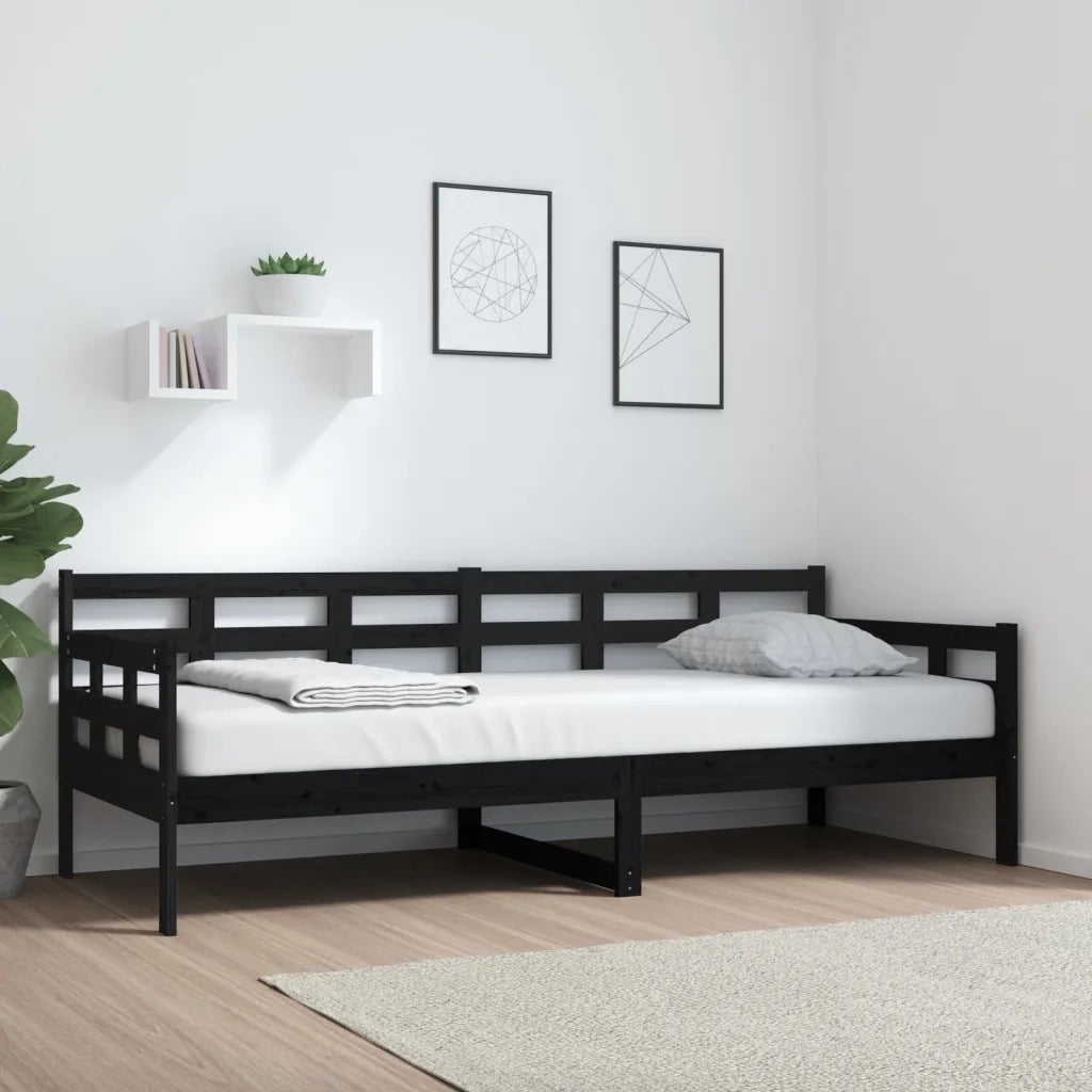 Letto singolo | Letto per adulti | Dormeuse Nera in Legno Massello di Pino 80x200 cm