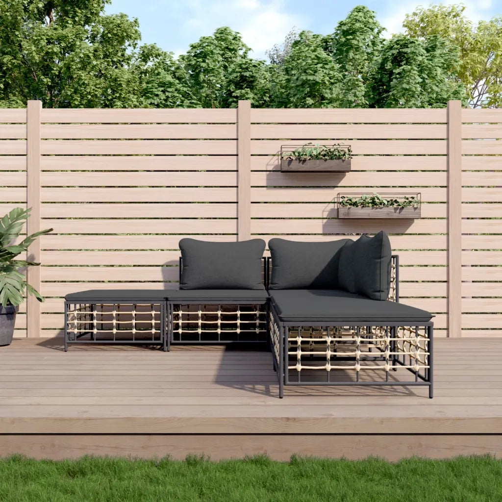 Set Divani da Giardino 5 pz | Set Salotto da Giardino con Cuscini Antracite in Polyrattan