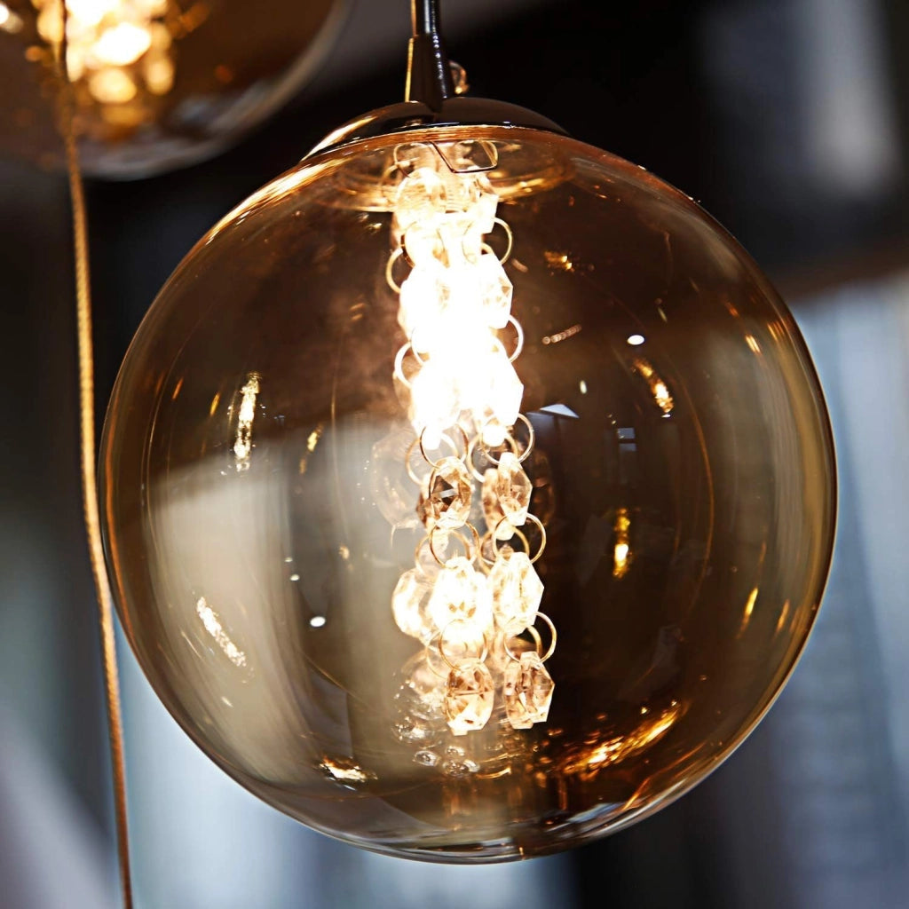 ZMH Lampada a sospensione a LED regolabile in altezza con paralume in vetro fumé per soggiorno
