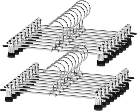 Hangers per capo con clip antiscivolo regolabili - Robusto e spazievitore - Pantaloni Gonne Cappotti Maglie Toppe a manica corta - 16 pezzi 30 cm
