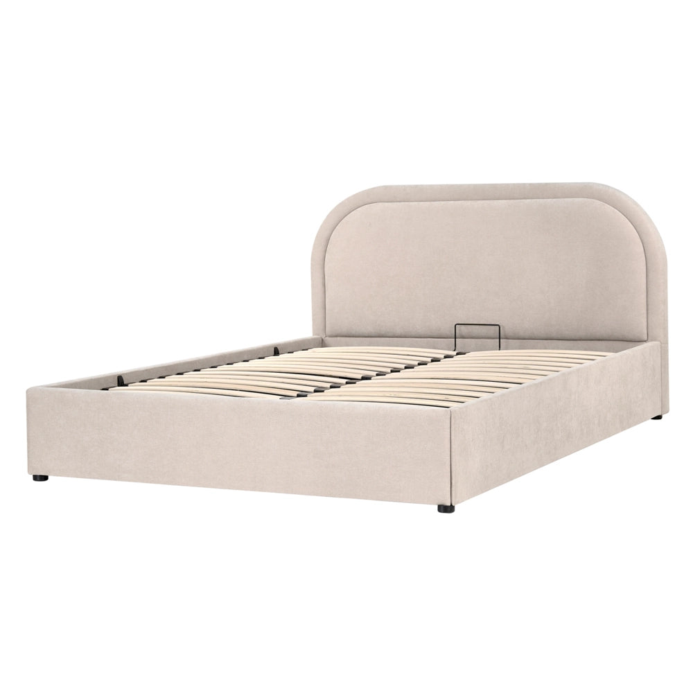 Letto matrimoniale EU Beige Chiaro Tessuto di ciniglia 140 x 200 cm Struttura imbottita con contenitore