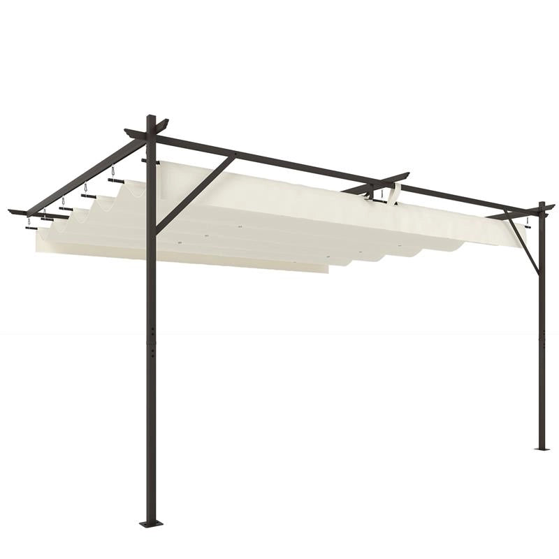 GAZEBO PERGOLA ADDOSSATA 3X4 M CON TETTO RETRATTILE SCORREVOLE E FORI DI DRENAGGIO, BIANCO CREMA