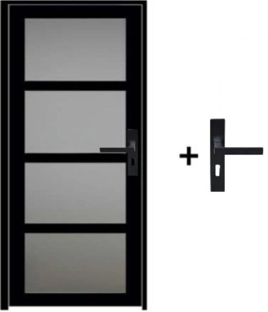 Blocco porta Telia in vetro nero H204 x L83 Pannello laterale a spinta sinistro + maniglia