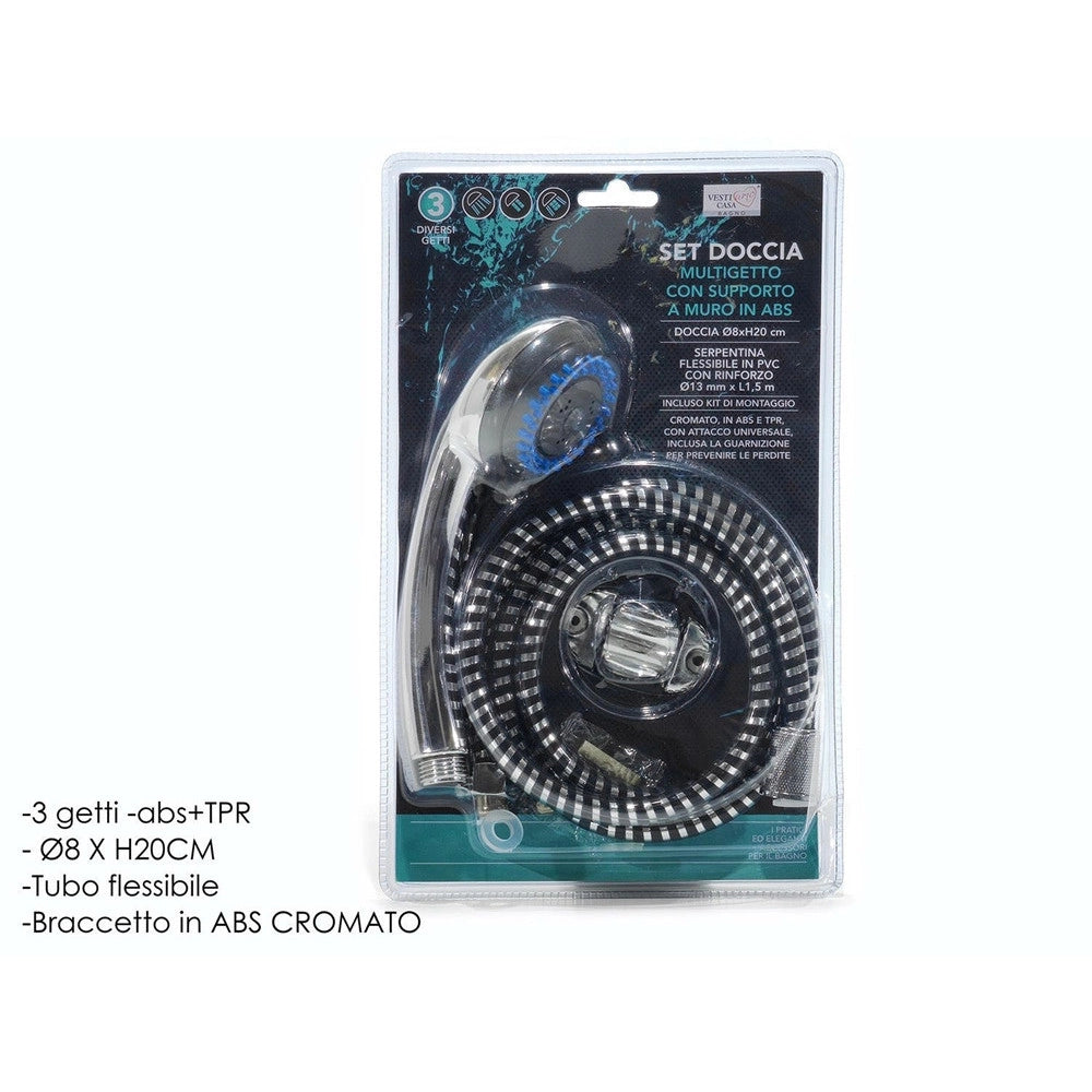 Trade Shop - Set Doccia Doccetta Multigetto 3 Getti Con Supporto Muro Tubo Flessibile 1.5mt Universale -