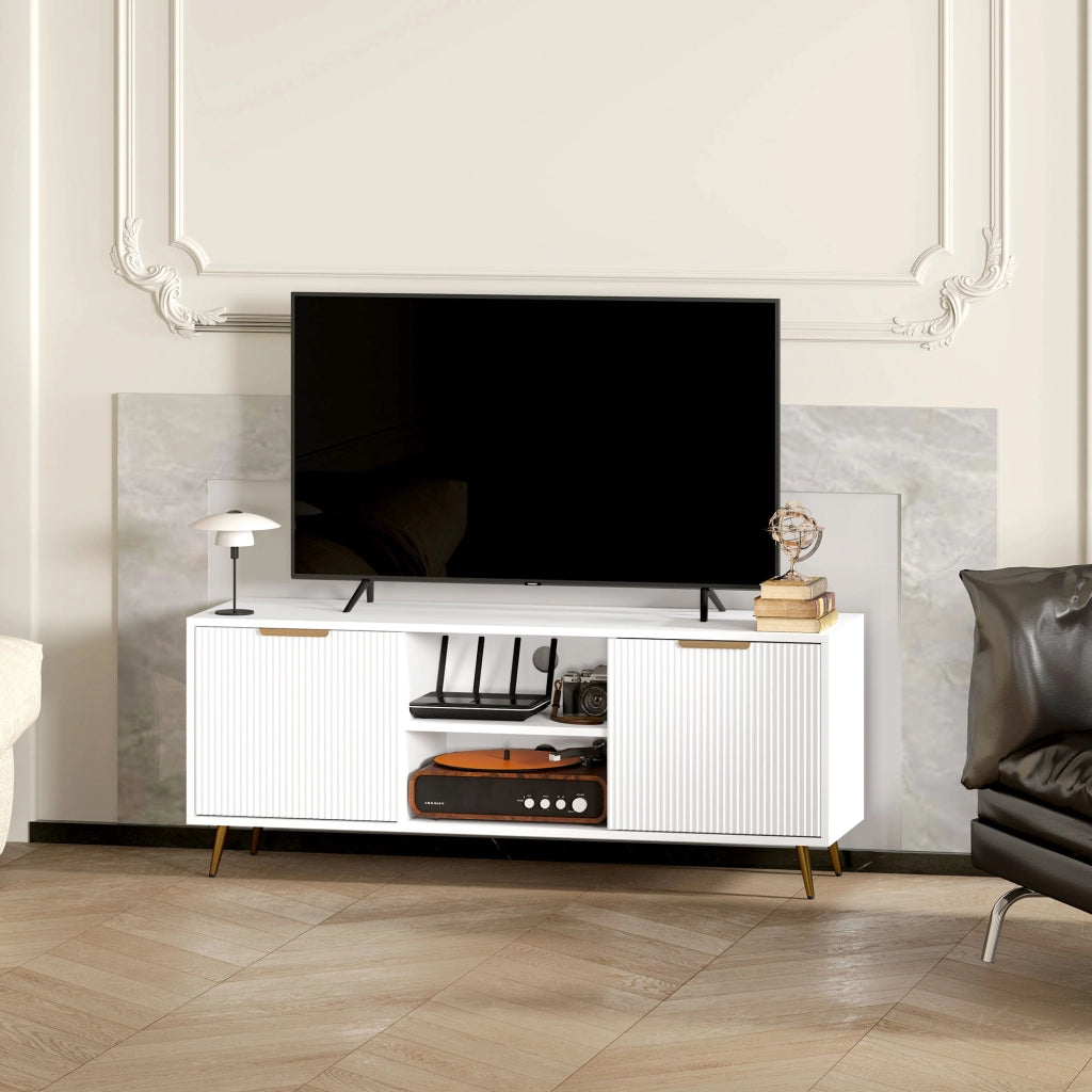 Mobile TV con 2 ripiani aperti e 2 ante ¨C Zephmum ¨C Bianco 120x35x48 cm