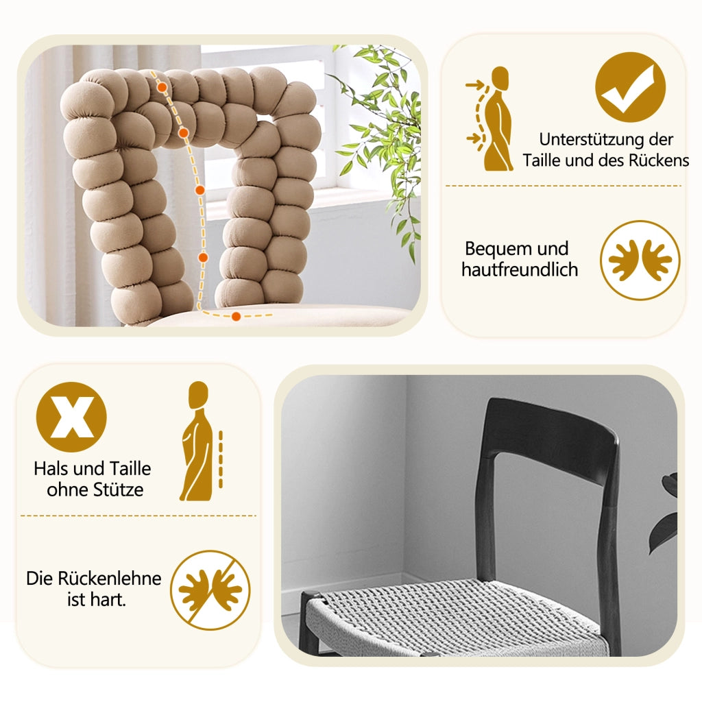 Sedia da Pranzo Set da 2 con Schienale Geometrico Traforato e Gambe in Metallo, in Velluto Cammello