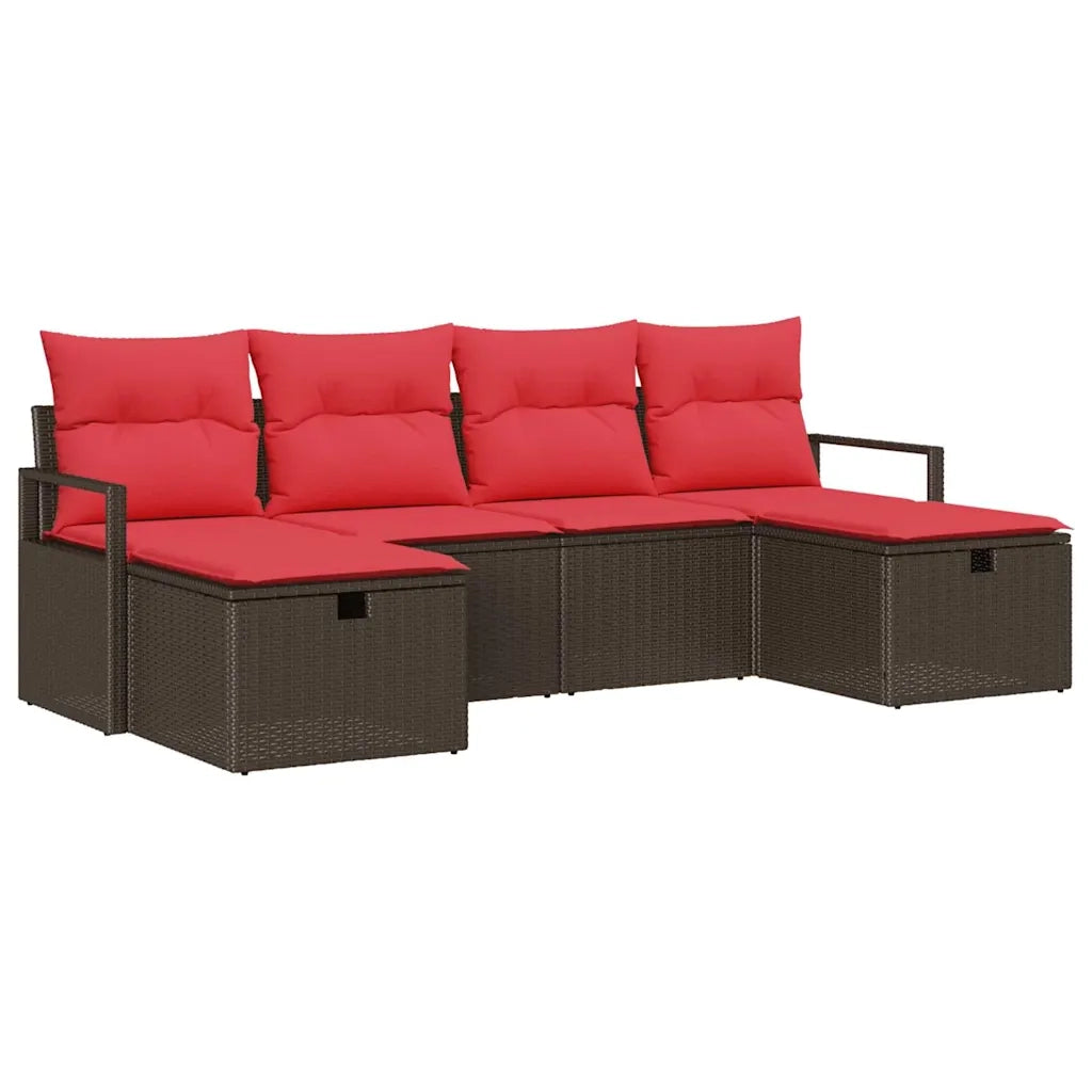 Set di divani con cuscino 6 pcs Marrone e Rosso polyrattan