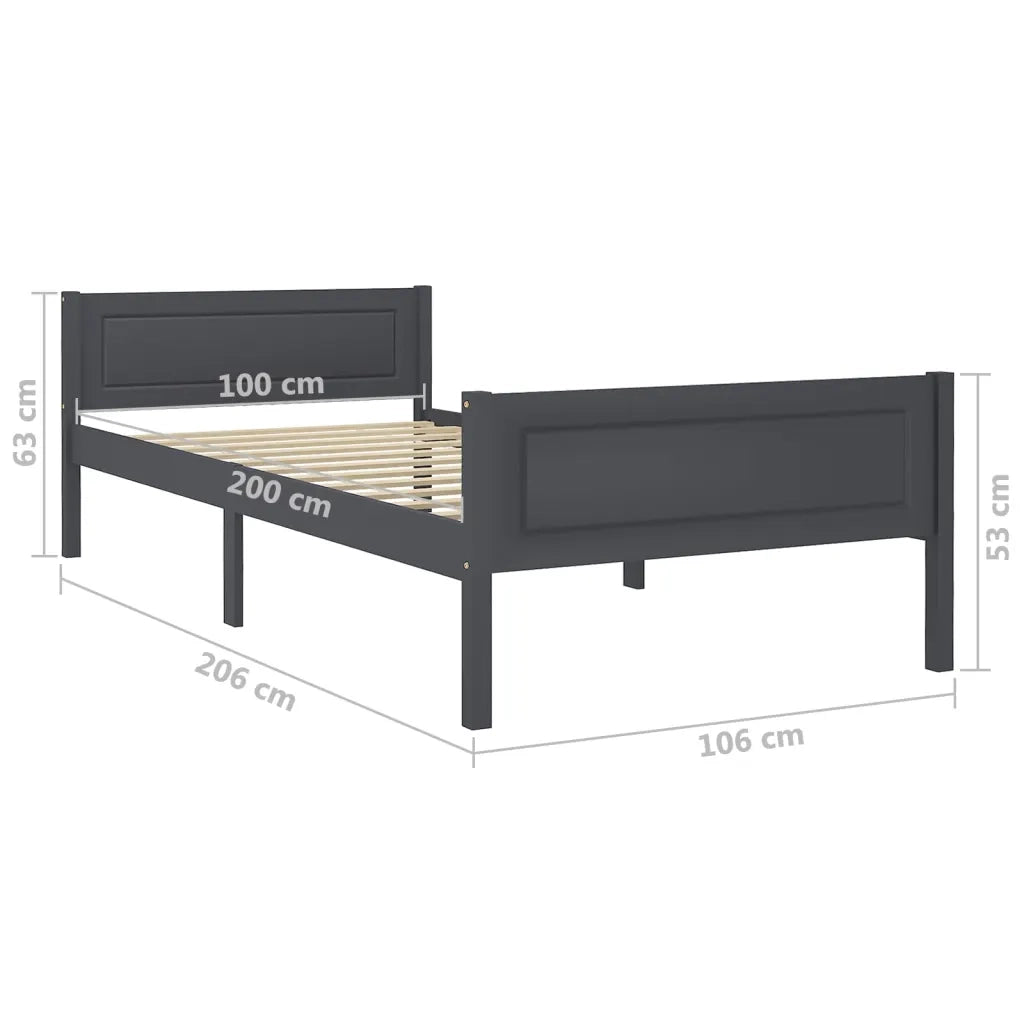 Letto singolo | Letto per adulti | Giroletto Grigio in Legno Massello di Pino 100x200 cm