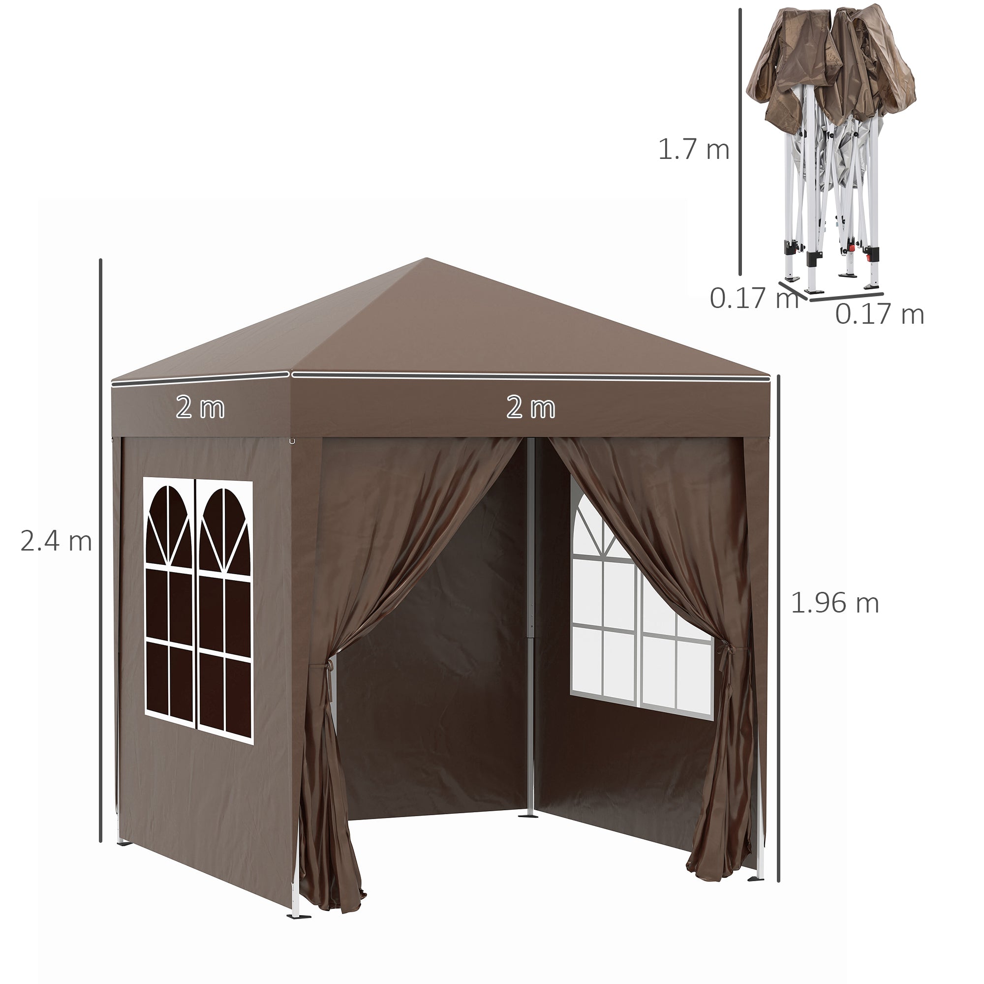 Gazebo Pieghevole 2x2m in Metallo e Poliestere Marrone