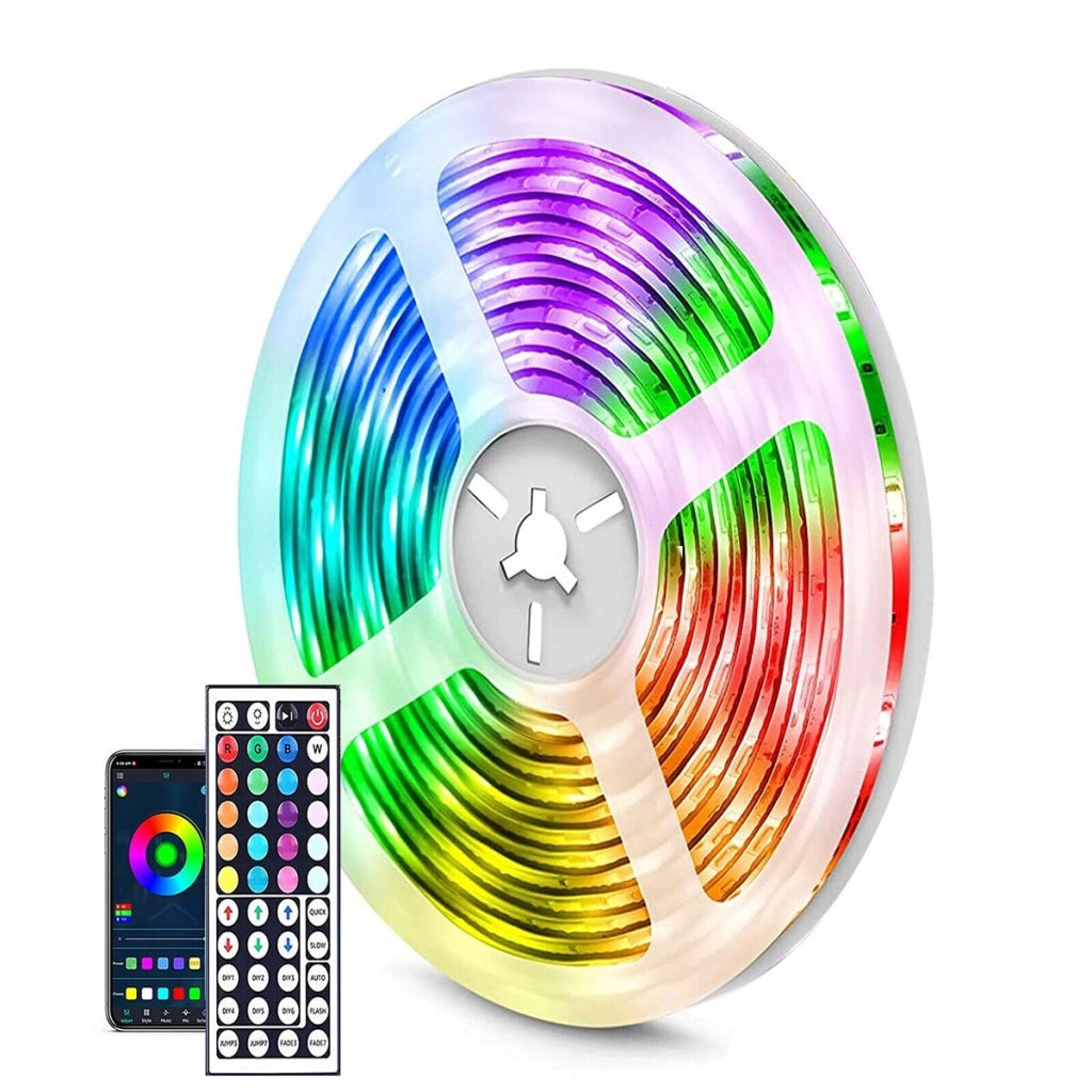 STRISCIA LED ADESIVA 5MT LED SMD 5050 RGB MULTICOLOR SMART APP TELECOMANDO