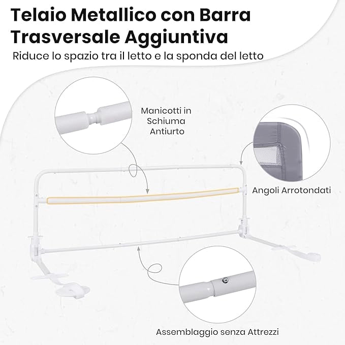 Sponda da Letto per Bambini 100/120 cm, Barriera Pieghevole per Letto, con Cintura di Sicurezza, Sponda di Sicurezza per Bambini, per Letti Singoli, Doppi, 100/120 x 41 x 42 cm (120 cm,Grigio)