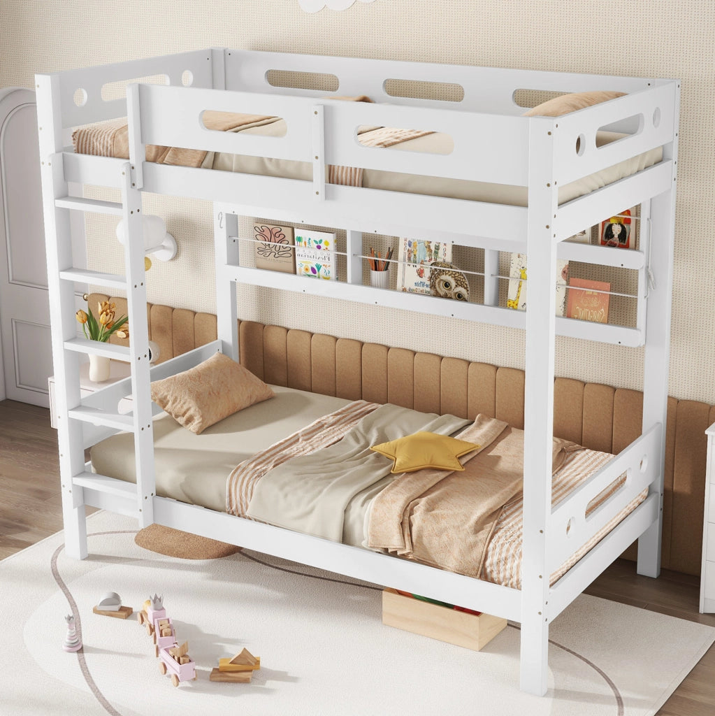 Letto a castello 90x200 cm con scala e ripiani