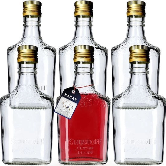 Fles da likeur ronde con cappuccio a vite, bottiglia in vetro per riempimento personale, bottiglia per cocktail, fles da likeur ronde universale (250 ml, 6 pezzi)