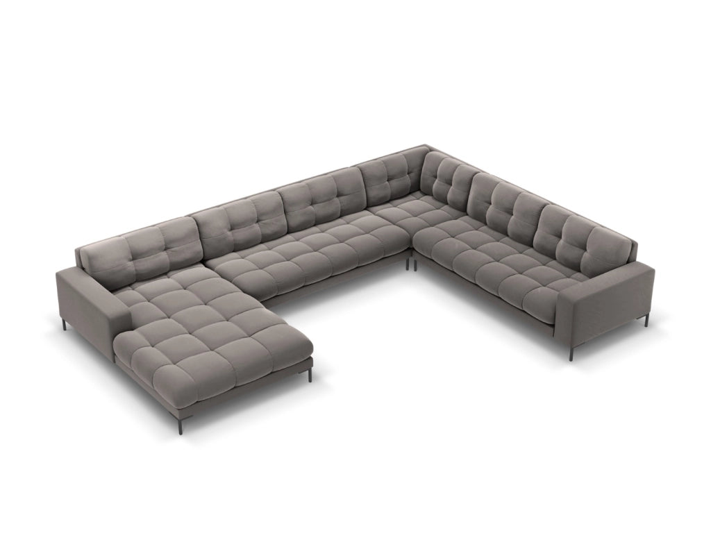 Cosmopolitan Design - Divano panoramico destro "Bali" 7 posti in velluto grigio chiaro 