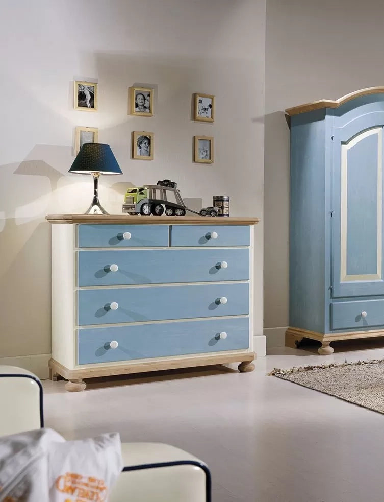 Como 5 cassetti in legno azzurro miele l.118 p.52 h.99 (2210) - Mobili 2G