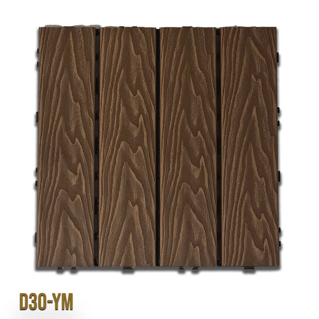 1mq (11 pezzi) di Pavimento Quadrotte in decking WPC da esterno 30X30cm (sp.2cm) inclusa struttura CLICK - D30-YM