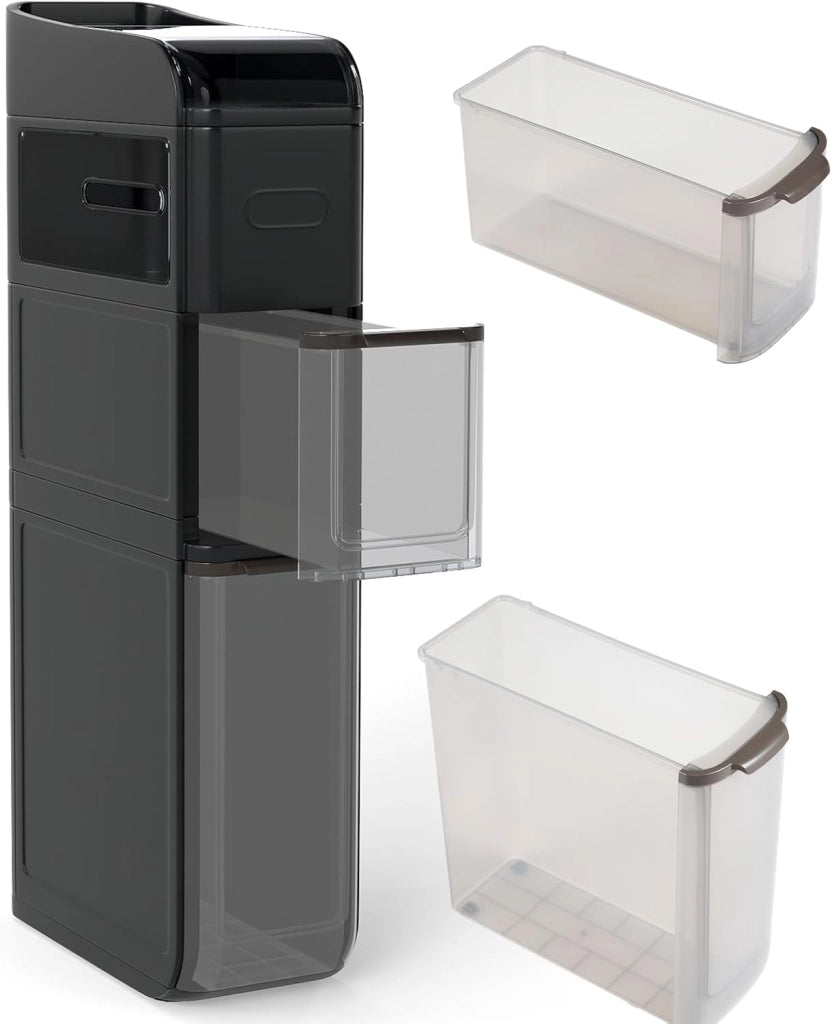Armadio a 4 livelli, armadio bagno con ruote, cassetti trasparenti, doppie uscite per fazzoletti, cucina, soggiorno, lavanderia, 43 x 18 x 88 cm (Nero)